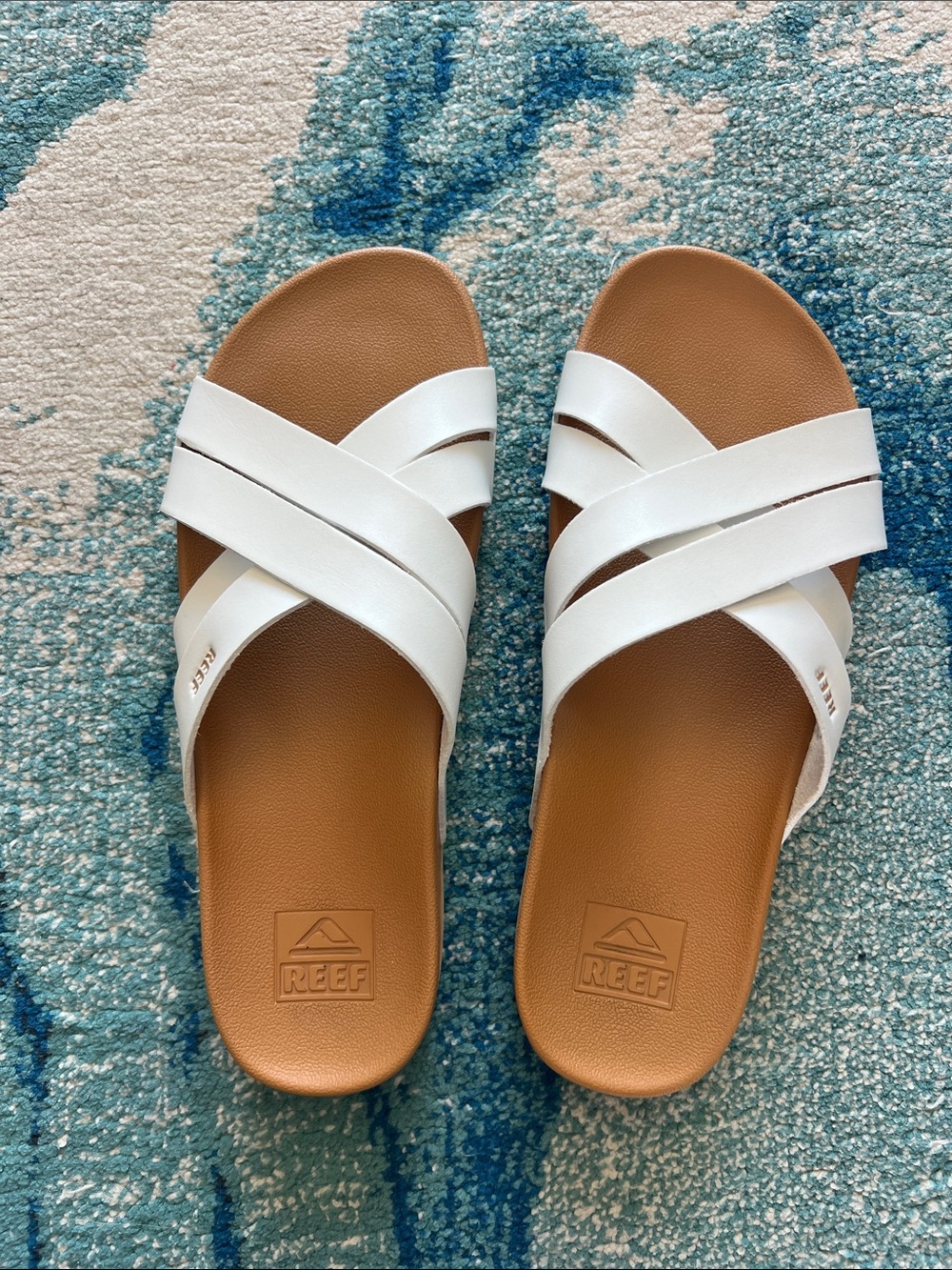 Reef Women's White Crisscross Sandal with Tan Footbed